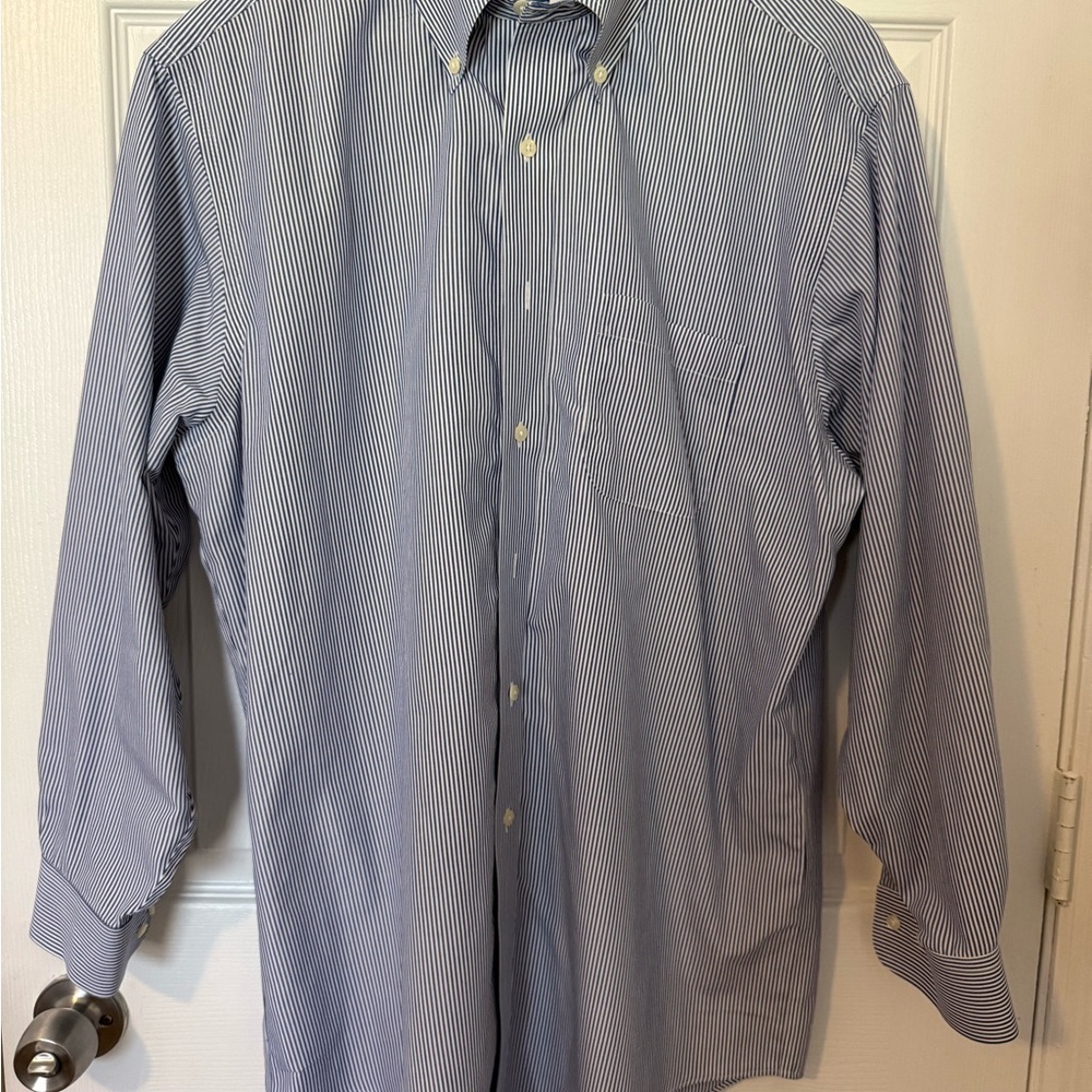 Brooks Brothers 346 Blue White Striped Cotton Non-Iron Men Longsleeves sz 16-2/3